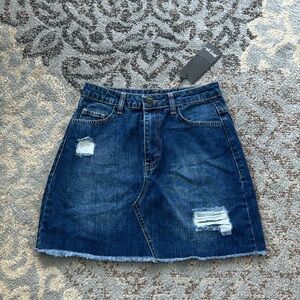 Nasty Gal Ripped Distressed Denim Mini Skirt Blue 6